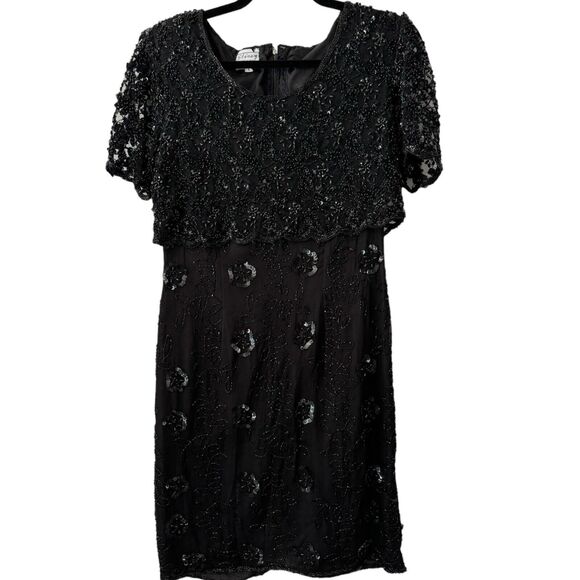 Stenay Dresses & Skirts - Stenay Beaded Silk Black Short Sleeve Formal Knee Length Sequin Dress Size 6